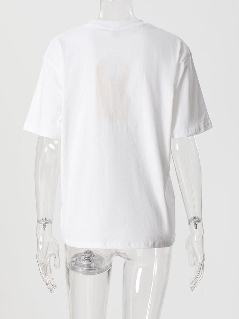 Classic Letter Print Cotton O Neck Short Sleeve T-shirt Women-GN43 - 图片 5