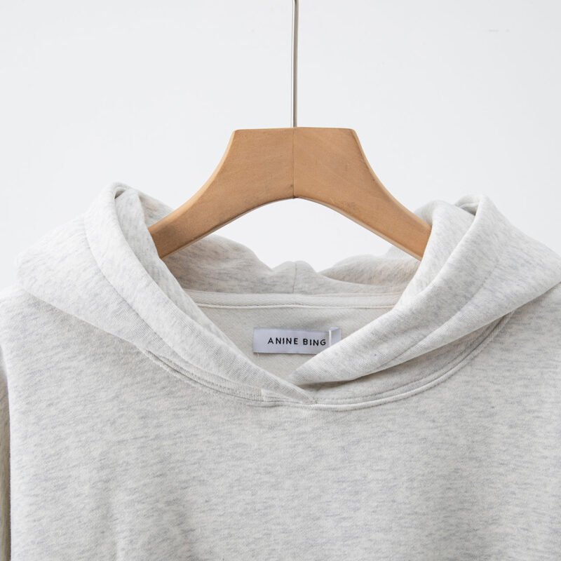 Classic Grey Letter Print Plush Women's Loose Hooded Sweatshirt-ABS2428GY - 图片 4