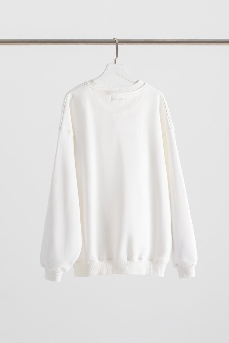 White Towel Embroidery Applique Embroidered Letters Distressed Washed Color Women's Sweatshirt-ABS2481WT - 图片 3