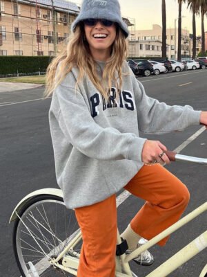 Grey Classic Alphabet Patch Embroidery Lining Plush Loose Women's Sweatshirt-ABS2406GY