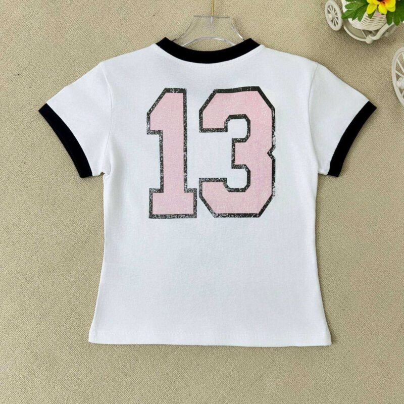 Girl Graphic Printed Cotton Slim T-shirt Women Contrast Crew Neck Short Sleeve Fashion White T-shirts-GN17 - 图片 7