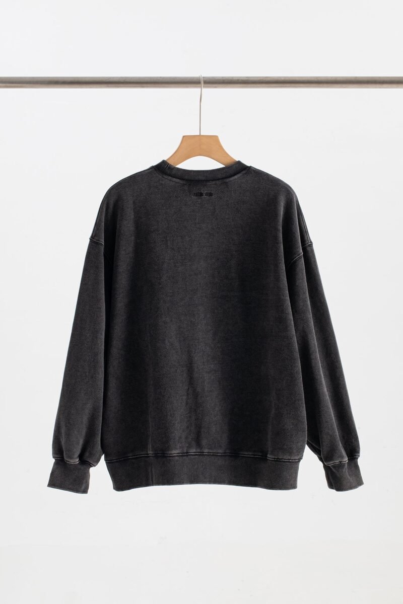 Black Classic Letter Patch Embroidery Fried Color Dyed Washed Distressed Women's Sweatshirt-ABS2482BK - 图片 4