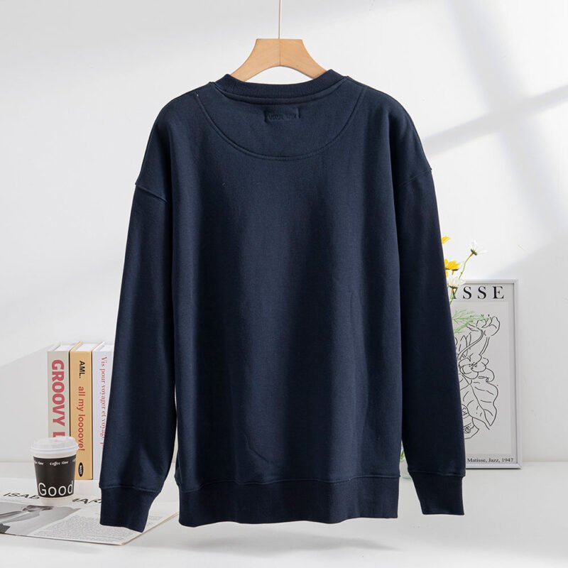Letter Embroidery Loose Blue Cotton Fleece Women's Sweatshirt Long Sleeve Round Neck Pullover-ABS2419BL - 图片 26