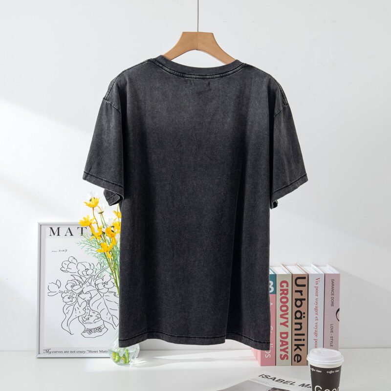 Retro Black Short-sleeved T-shirt with Star Motorcycle Print Pullovers-ABT41BK - 图片 3