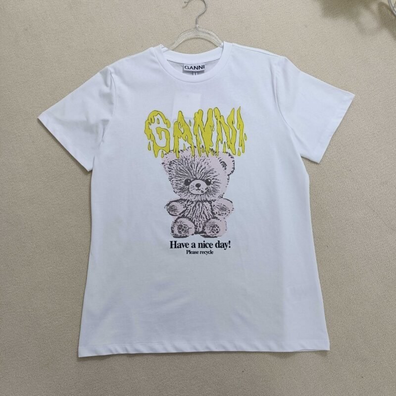 Little Bear Graphic Letter Printed White T-shirt Women Summer Cotton Casual Round Neck Fashion Short Sleeve T-shirts-GN10 - 图片 10