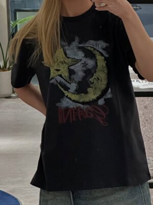 Moonlight Graphic Printed Cotton T-shirt Women Summer O-neck Casual Short Sleeve Tees-GN05