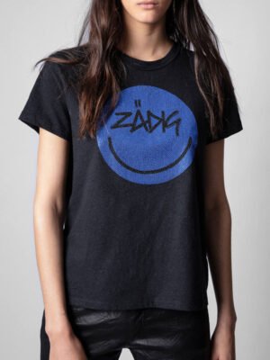 Letter Print and Hot Diamonds Black Women's Cotton Short-sleeved T-shirt -DH-ZV-16