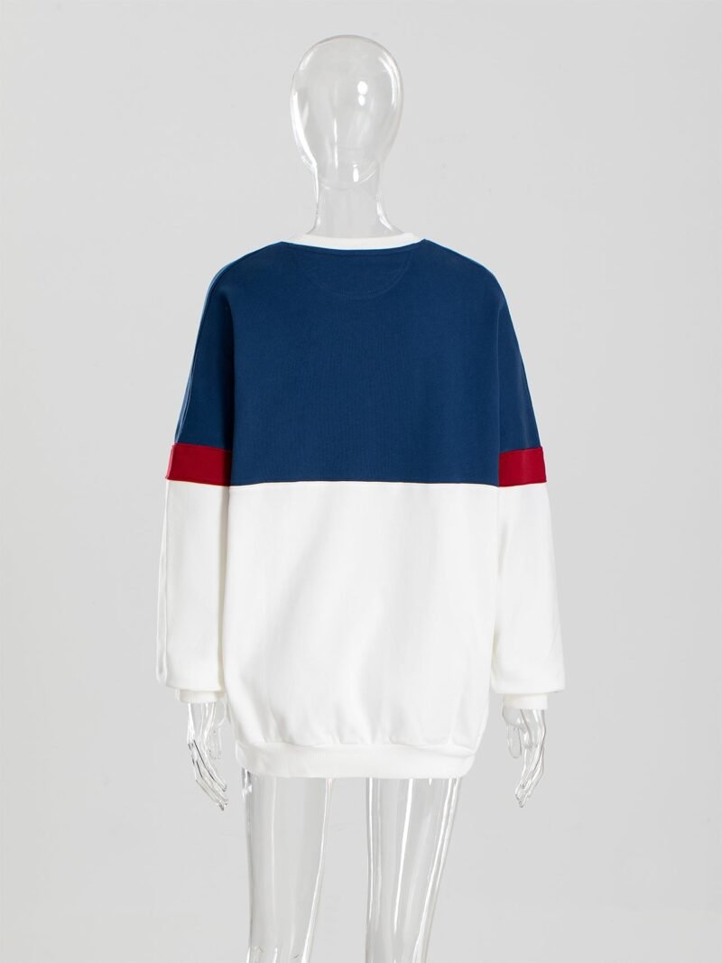 Contrast Color Front Letter Patch Embroidery Round Neck Mid-length Plush Women's Sweatshirt-ABD2488MC - 图片 6