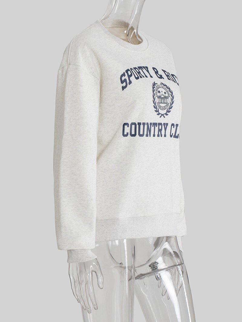 Logo Letter Printed Fleece Long Sleeve Pullover Sweatshirt Women-GN39 - 图片 5