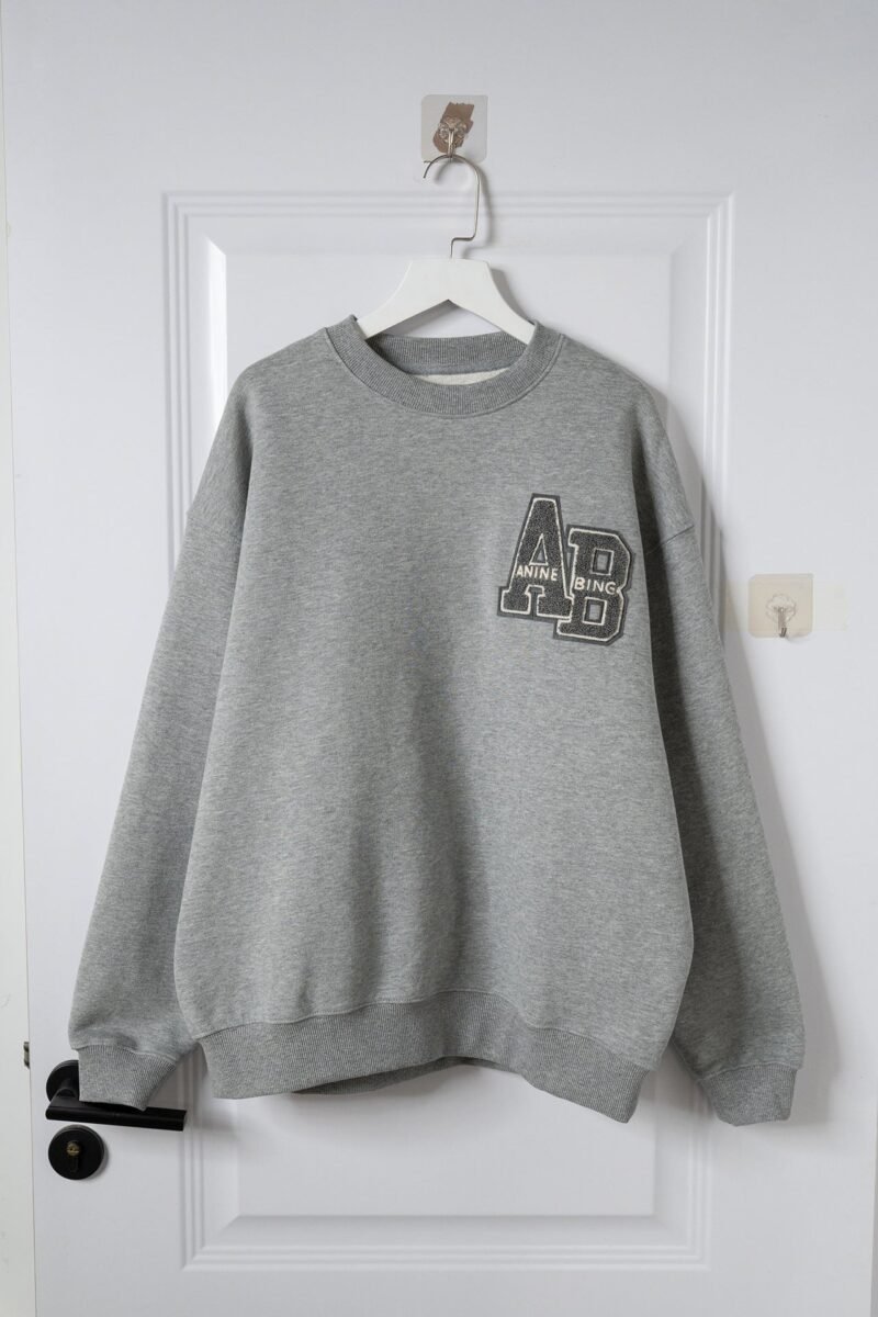 Embroidered Letters Grey Velvet Women's Sports Suit -ABS2508GY - 图片 4