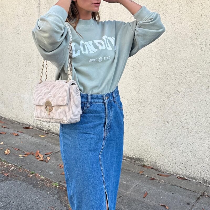 Letter Printed Light Green Round Neck Long Sleeve Women's Sweatshirt-ABS2416LD - 图片 2