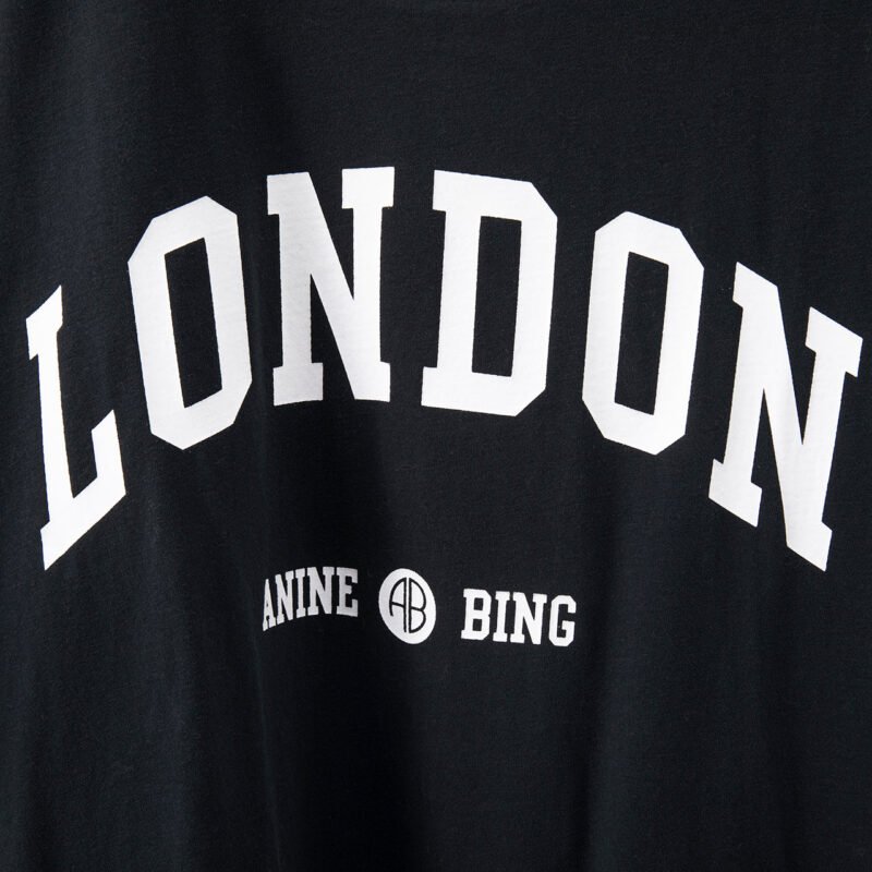 Black London Letter Print Sleeve Logo Embroidery Cotton Women's Short-sleeved T-shirt-ABT08BK - 图片 4