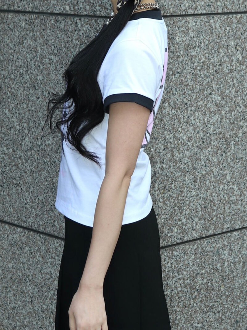 Girl Graphic Printed Cotton Slim T-shirt Women Contrast Crew Neck Short Sleeve Fashion White T-shirts-GN17 - 图片 3