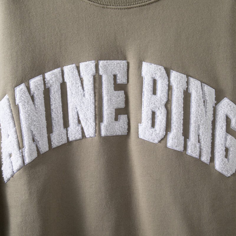 Bean Paste Green Classic Letter Embroidery Embroidery Plus Velvet Women's Round Neck Sweater-ABS2422GN - 图片 4