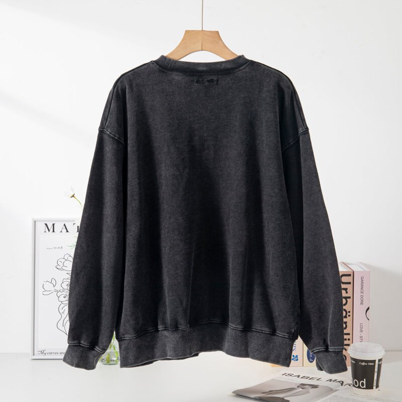 Autumn and Winter Classic Eagle White Ink Digital Print Fried Snowflake Washed Fried Color Sweater for Women-ABS2425BK - 图片 3