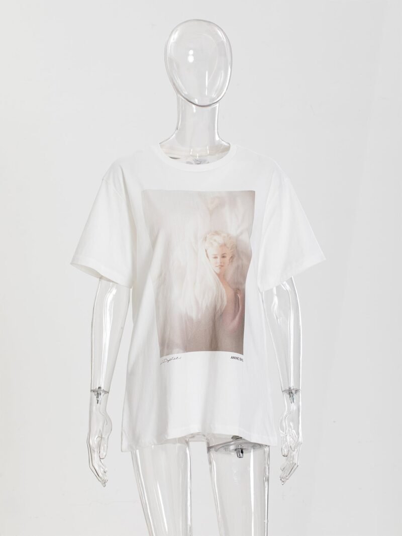 Marilyn Monroe Digital Print Cotton White Women's Short-sleeved T-shirt-ABT51WT - 图片 4