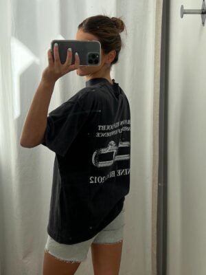 Snake Button Print Washed Faded Women's Short Sleeve T-Shirt-ABT35BK