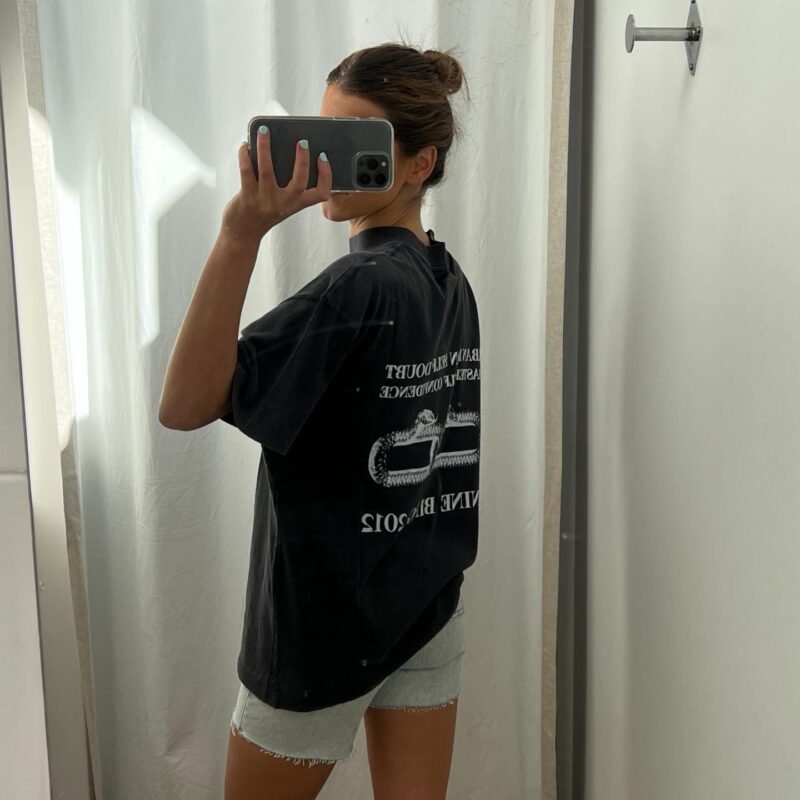 Snake Button Print Washed Faded Women's Short Sleeve T-Shirt-ABT35BK