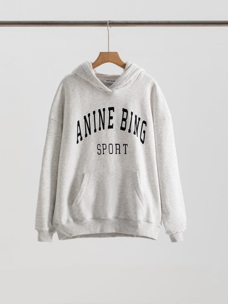 Autumn and Winter Front Printed White Edge Classic Letter Print Sports Women's Hooded Fleece Sweatshirt-ABS2486GY - 图片 4