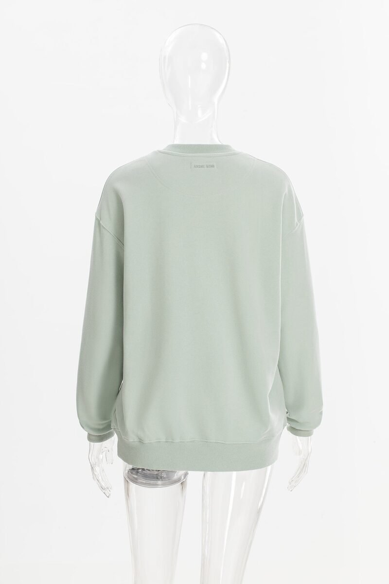 Light Green Classic Applique Embroidery BING Fleece Women's Loose Round Neck Sweatshirt-ABS2477GN - 图片 5