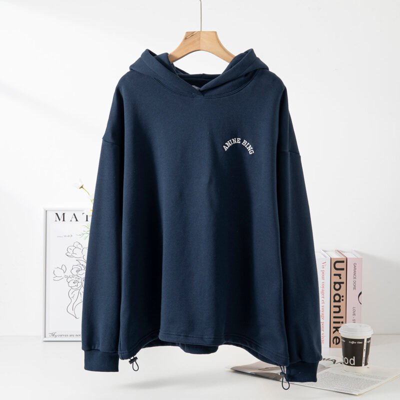 Letter Print Drawstring Plush Loose Women's Hoodie-ABS2412BK - 图片 2