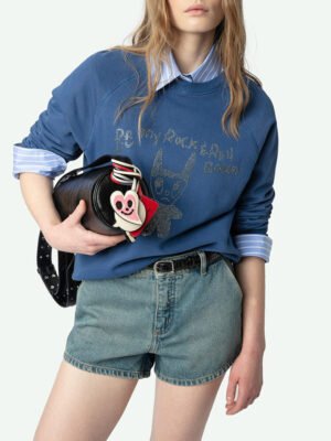 Little Devil Letters Hot Diamond Classic Blue Women's Sweatshirt-DH-ZV-171