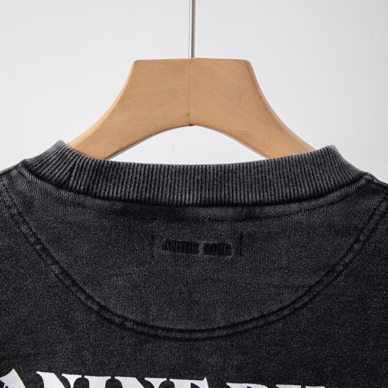 Autumn and Winter Black and Gray Classic Round Neck Letter Printing Fried Color Washing and Distressed Women's Sweatshirt -ABS2432BK - 图片 9