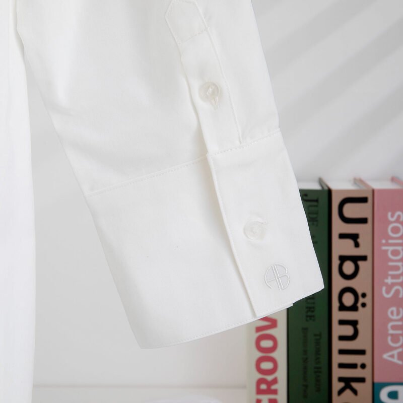 Three-color Classic Loose Logo Embroidery Lapel Hem Curved Women's Shirt-ABB01BL - 图片 14