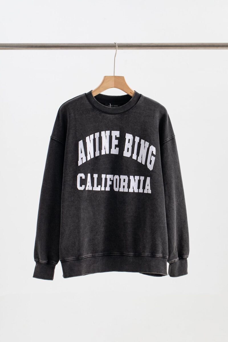 Black Classic Letter Patch Embroidery Fried Color Dyed Washed Distressed Women's Sweatshirt-ABS2482BK - 图片 3