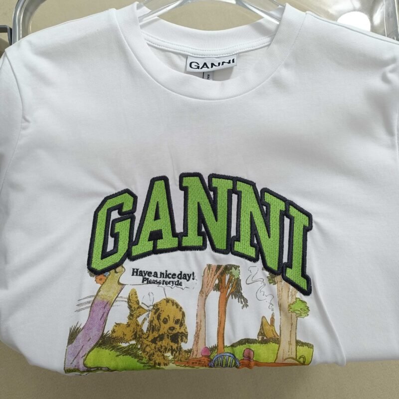 Cartoon Printed Graphic Letter Embroidery White Cotton Short Sleeve T-shirt-GN12 - 图片 7