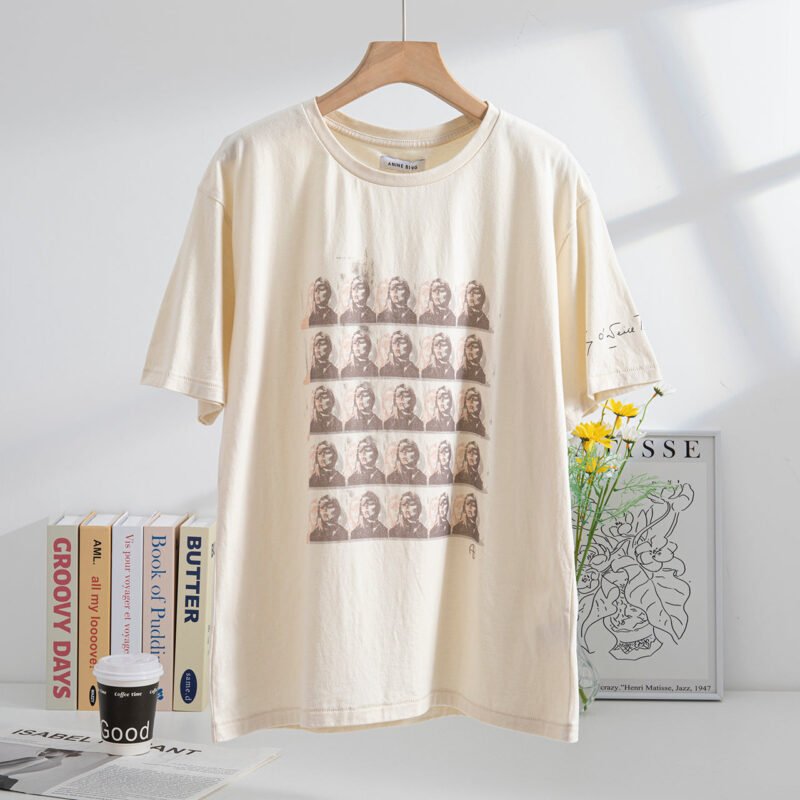 Summer Girls Portrait Film Print Cotton Round Neck Women's Short-sleeved T-shirt-ABT43WT - 图片 2
