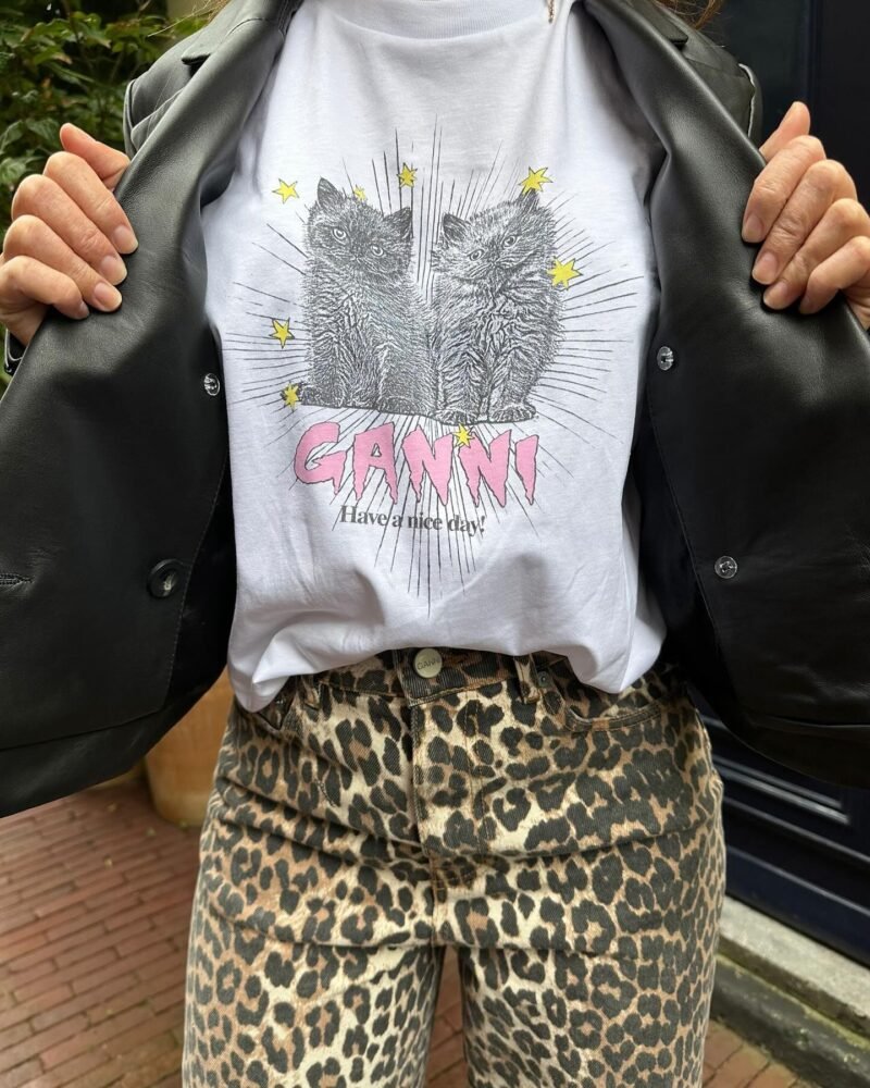 Cats Graphic Printed Letter White T-shirt Women Crew Neck Cotton Fashion Casual Cozy Tops T-shirts-GN11