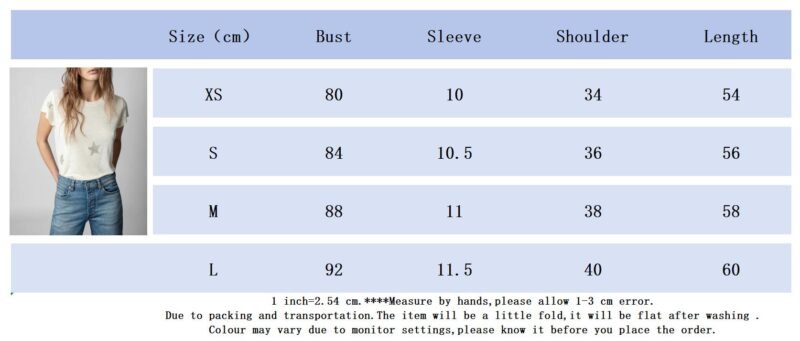 Star Pattern and Rhinestones Women's Linen Crew Neck Short-sleeved T-shirt-DH-ZV-7 - 图片 7