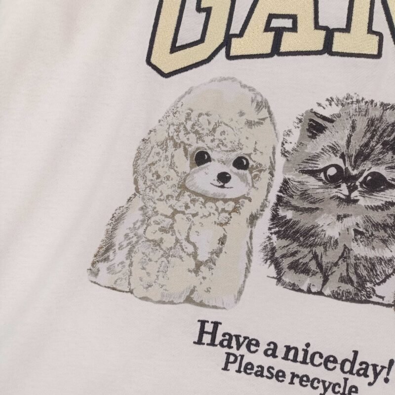 Animals Printed Letter White T-shirt Women Cotton Casual Short Sleeve Tops-GN23 - 图片 14