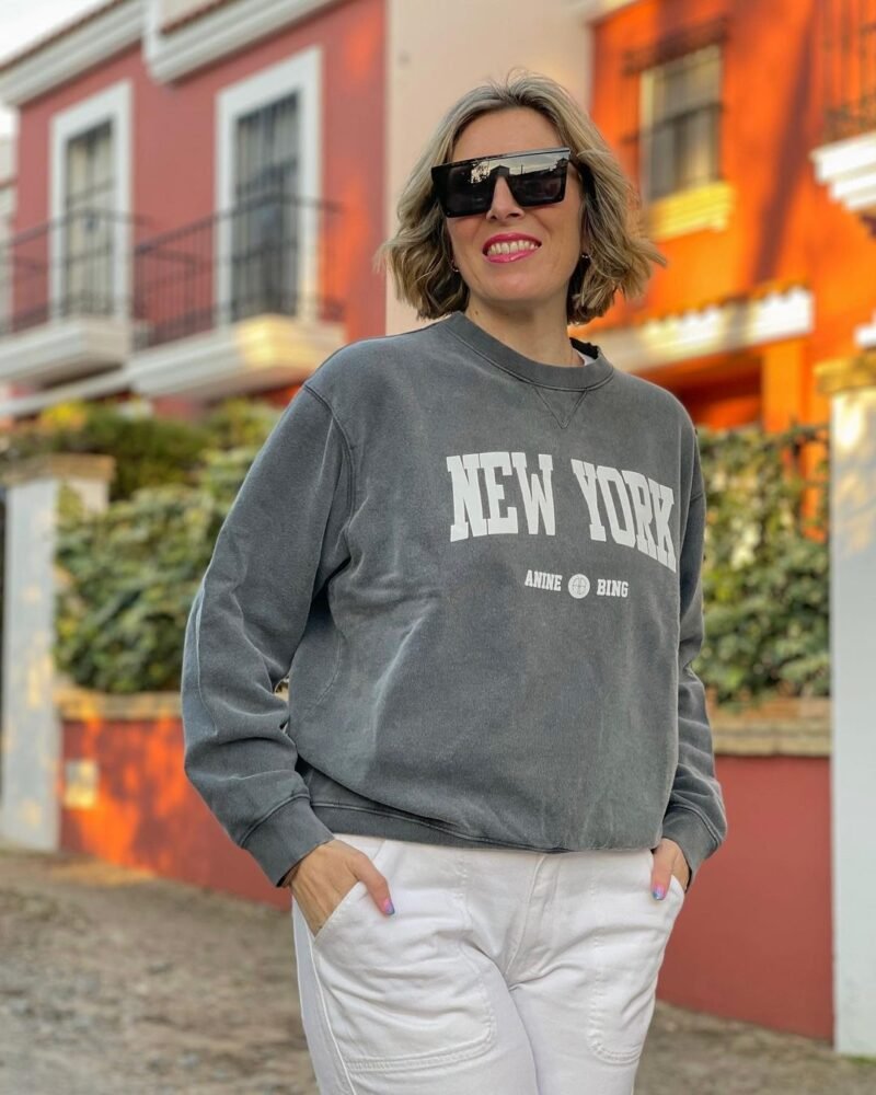 Women's Black New York Lettering Sweatshirt Top ABS2453BK - 图片 2