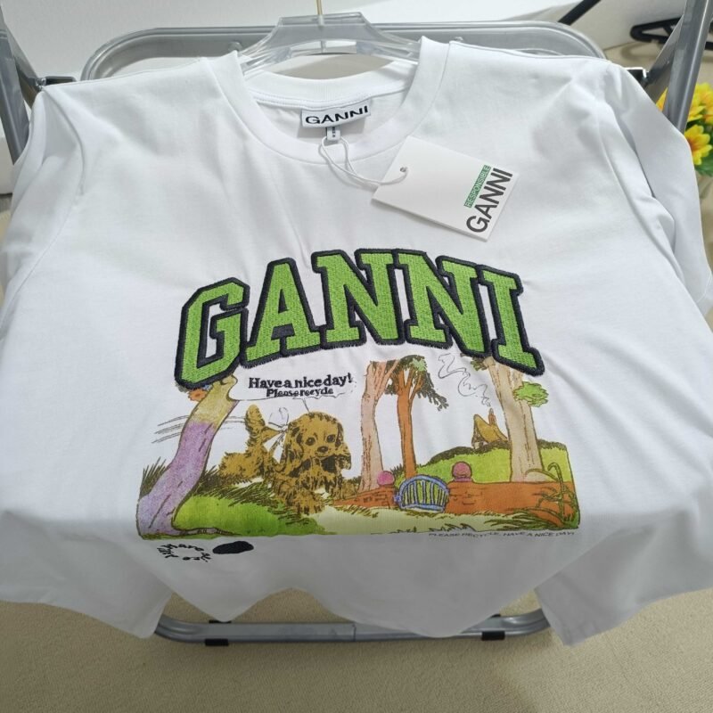 Cartoon Printed Graphic Letter Embroidery White Cotton Short Sleeve T-shirt-GN12 - 图片 6