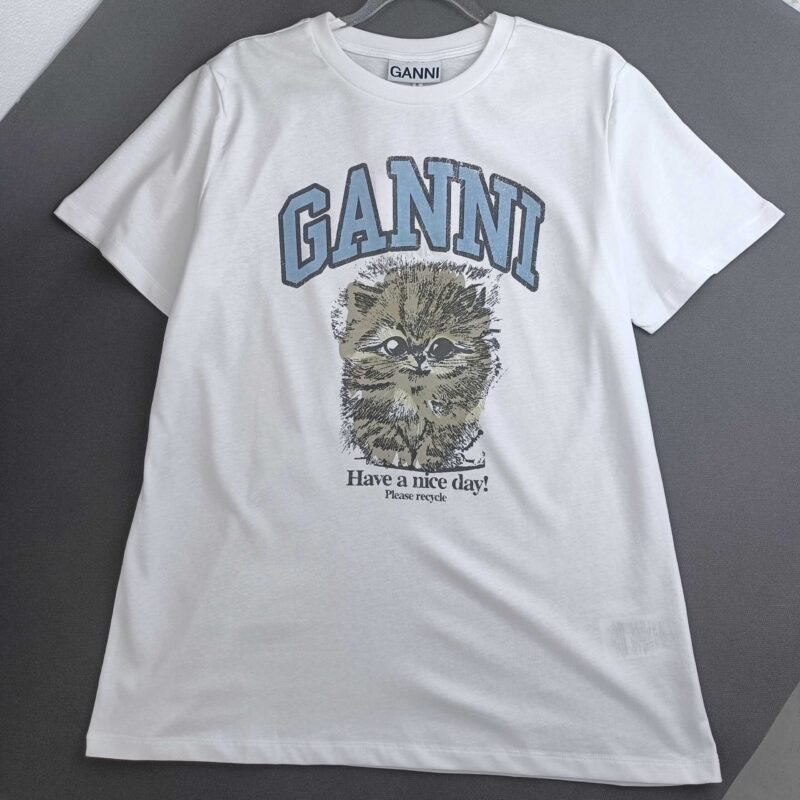 Animal Printed Letter White T-shirt Women Classic O-neck Cotton Short Sleeve Tops Tees-GN03 - 图片 10