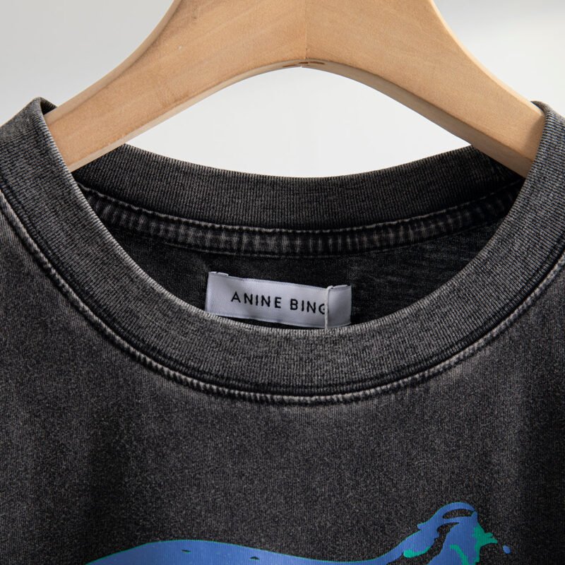 Snake Letters Printed Washed Women's Short Sleeve T-Shirt-ABT39BK - 图片 4
