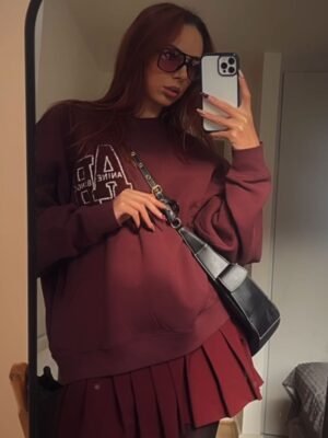 Wine Red Embroidery Applique Embroidered Letters Women's Sweatshirt-ABS2502RD