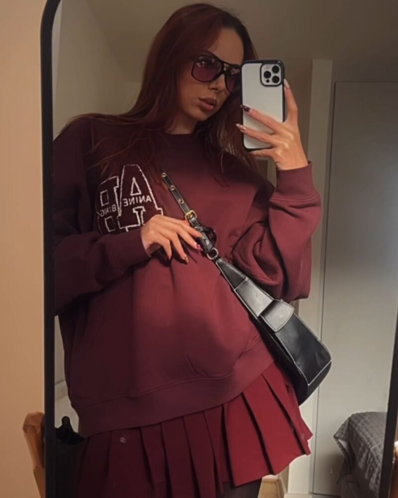 Wine Red Embroidery Applique Embroidered Letters Women's Sweatshirt-ABS2502RD