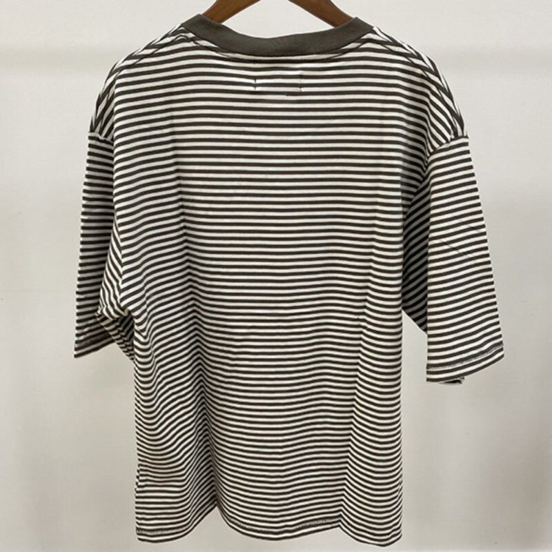 Classic Logo Embroidery Striped Loose Cotton Women's Short-sleeved T-shirt-ABT15stri - 图片 10