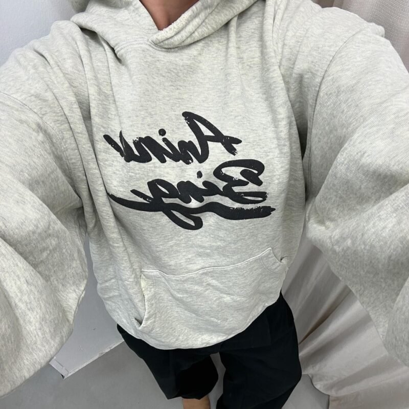 Letter Printed Pocket Cotton Loose Women's Hoodie-ABS2507GY - 图片 14