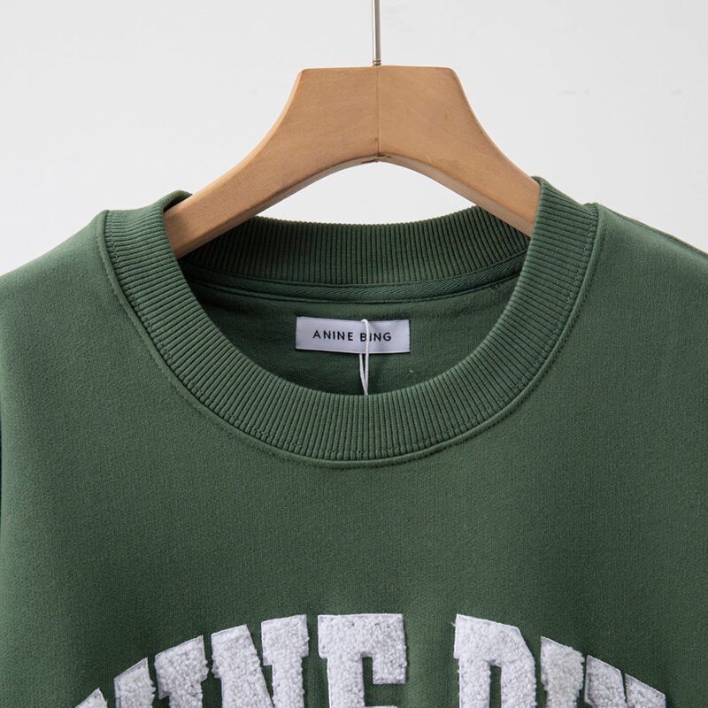 Letter Embroidery Loose Gray Cotton Fleece Women's Sweatshirt Long Sleeve Round Neck Pullover-ABS2472GY - 图片 11