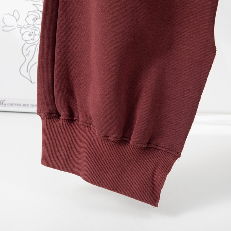 Burgundy Classic Logo Print Trouser Legs Split Elastic Waist Cotton Sweatpants Trousers for Women-ABP07RED - 图片 5