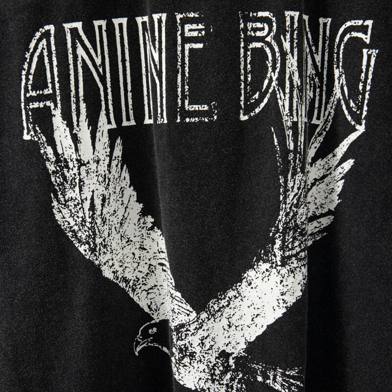 Eagle Print Washed Women's Black Short Sleeve T-Shirt-ABT07BK - 图片 5