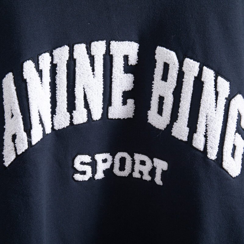 Letter Embroidery Loose Blue Cotton Fleece Women's Sweatshirt Long Sleeve Round Neck Pullover-ABS2419BL - 图片 27