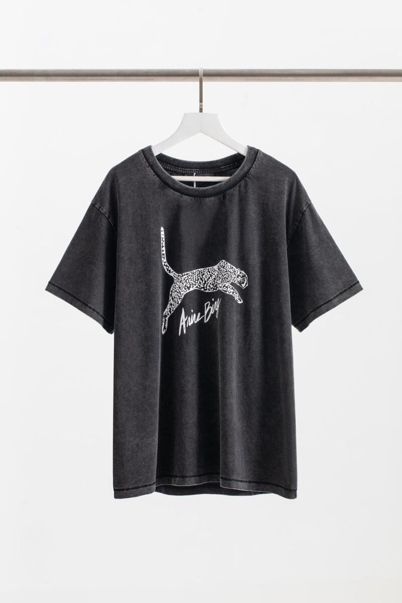 White Leopard Letter Print Black and Gray Women's Short-sleeved T-shirt-ABT47BKS - 图片 3