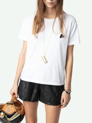 Embroidered Small Love Letters Ladies Short Sleeve T-shirt-DH-ZV-164