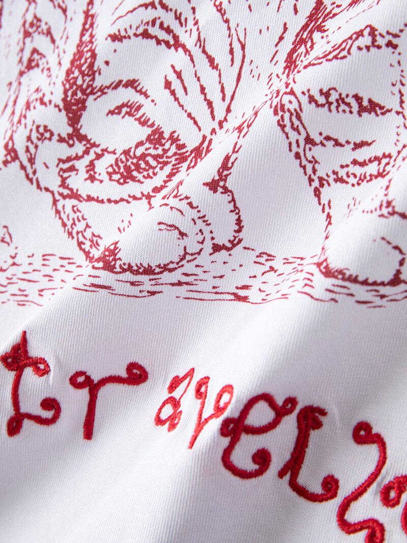 Letter Embroidery Cat Print White T-shirt Women Cotton Casual Crew Neck Short Sleeve T-shirts-GN19 - 图片 11