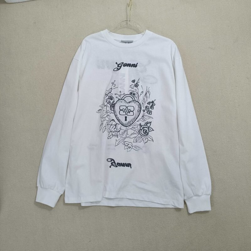 White Letter Embroidery Knot Printed Cotton Long Sleeve T-shirt Women-GN29 - 图片 4